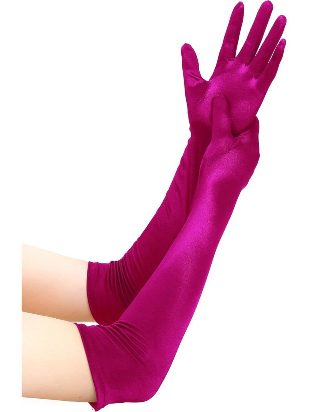 Women's Rose Red 1920s Elbow Length Party High Shine Long Opera Satin Gloves